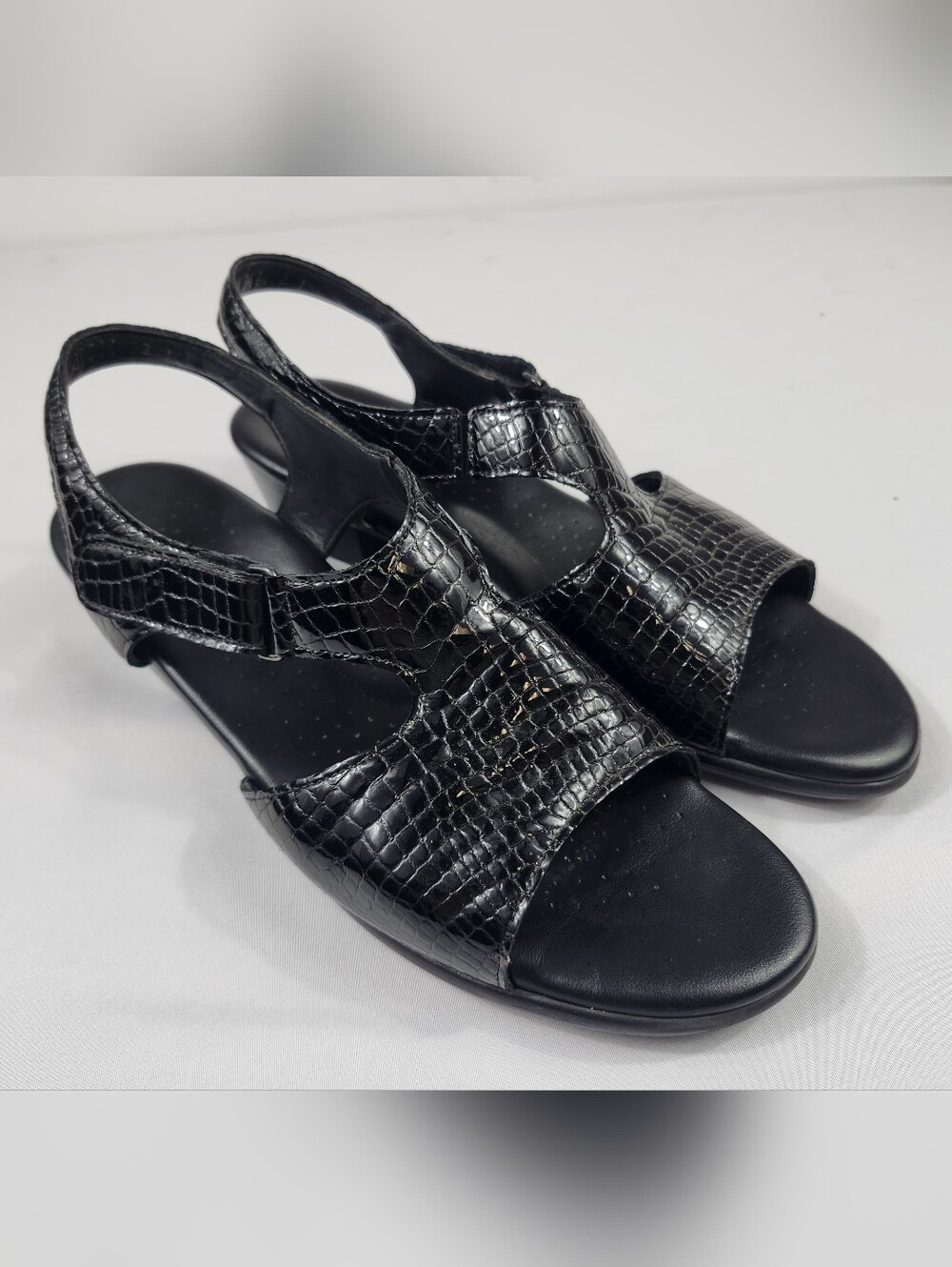 SAS Womens 11 N Black Croc-Print Slingback Strap Up Sandals Shoes